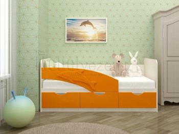 Дельфин-3 Кровать детская 3 ящика без ручек 1.8 Оранжевый глянец в Бобровке - bobrovka.mebel54.com | фото