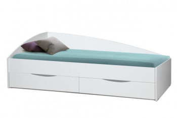 Кровать одинарная "Фея - 3" (асимметричная) (2000х900) New/(белый / белый / ДВПО белый) в Бобровке - bobrovka.mebel54.com | фото