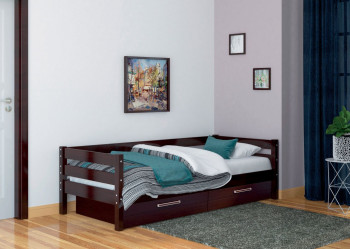 Кровать одинарная ГЛОРИЯ из массива сосны  900*2000 (Орех Тёмный) в Бобровке - bobrovka.mebel54.com | фото