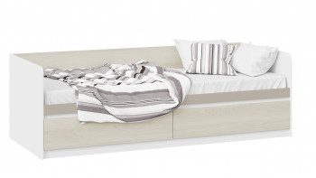 Кровать «Сканди» с 2 ящиками Дуб Гарден/Белый/Глиняный серый в Бобровке - bobrovka.mebel54.com | фото