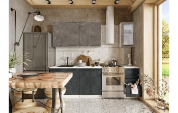 Кухонный гарнитур Нувель 1800мм белый/бетон коричневый/бетон черный в Бобровке - bobrovka.mebel54.com | фото