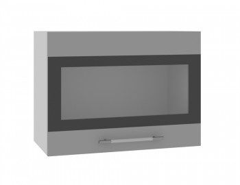 Норд ШВГС 600 Шкаф верхний горизонтальный со стеклом (Софт черный/корпус Белый) в Бобровке - bobrovka.mebel54.com | фото